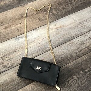 Michael Kors Black Wristlet with Gold Chain